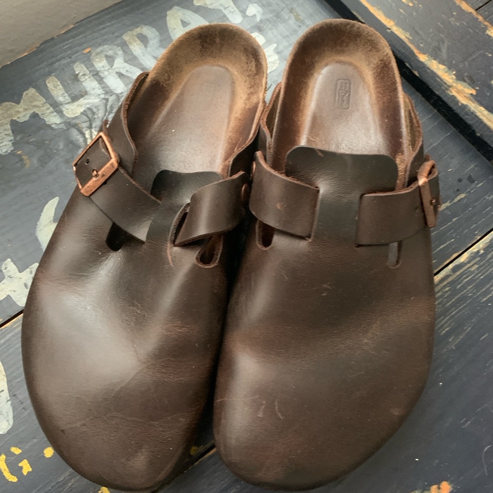 Vintage leather Birkenstocks clogs brass buckle size 42 /US M9.5